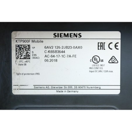 Siemens 6AV2 125-2JB23-0AX0 KTP900F Mobile display (B46.2)