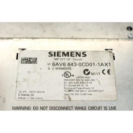 Siemens 6AV6 643-0CD01-1AX1 MP 277 10 inch touch panel READ DESC (B46.4)