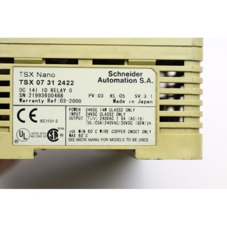 Schneider Automation TSX 07 31 2422 TSX NANO DC 14I 10 RELAY 0 (B892)