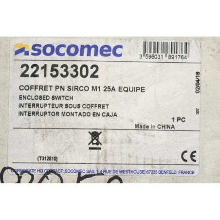 SOCOMEC 22153302 Coffret PN SIRCO M1 25A équipé Old stock (B139)