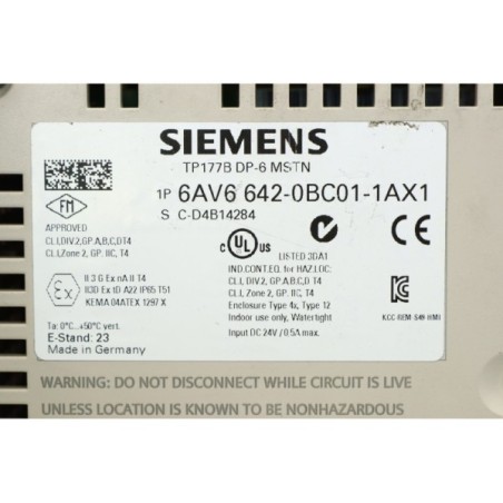 Siemens 6AV6 642-0BC01-1AX1 TP177B DP-6 MSTN Control panel (B223)