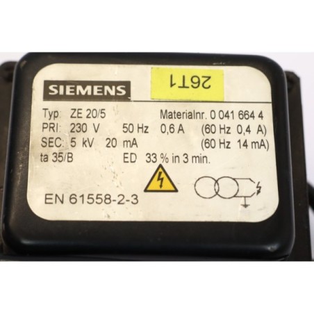 Siemens 0 041 664 4 ZE 20/5 transformateur 5 kV 20mA Old stock (B294)