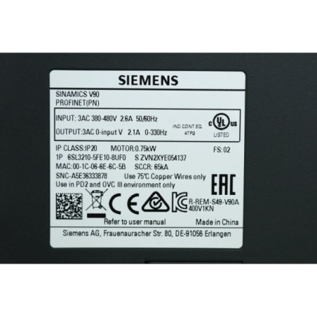 Siemens 6SL3210-5FE10-8UF0 Variateur 0.75KW Simatic V90 READ DESC (B589)