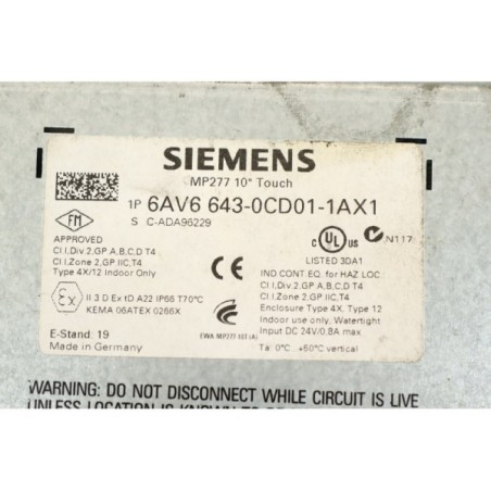 Siemens 6AV6 643-0CD01-1AX1 MP277 10inch Touch panel (B529)