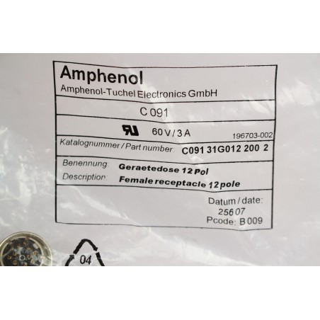 AMPHENOL C091 31G012 200 2 Connecteur circulaire 60V 3A 12Pins (B787)