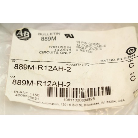 ALLEN BRADLEY 889MR12AH2 889M-R12AH-2 C Cable 2m 12 Pins coudé (B793)