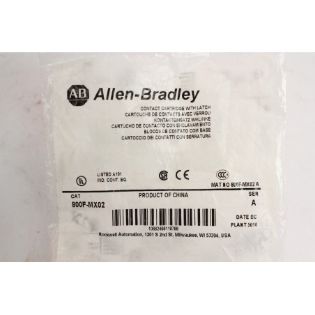 ALLEN-BRADLEY 800F-MX02 A Cartouche de contact avec verrou (B9)