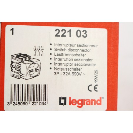 LEGRAND 221 03 Interrupteur sectionneur 3P 32A (B727)