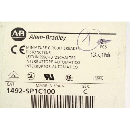 ALLEN-BRADLEY 1492-SP1C100 C 1492- SP Disjoncteur 1P courbe C 10A (B744)