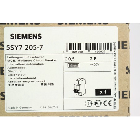 SIEMENS 5SY72057 5SY7 205-7 Disjoncteur C 0,5A 2P (B746)