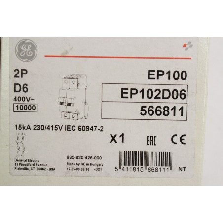 GENERAL ELECTRIC 566811 EP102D06 2P D 6A Disjoncteur (B748)