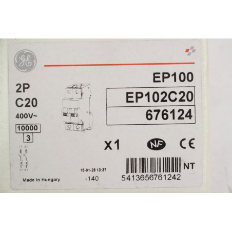 GENERAL ELECTRIC 676124 EP102C20 2P C 20A Disjoncteur (B748)