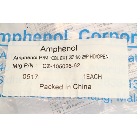 Amphenol CZ-105026-62 CBL EXT 25 1/0 26P HD/OPEN interface (B588)