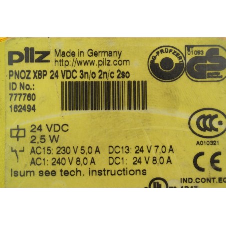 3Pcs Pilz 777760 PNOZ X8P 24VDC 3n/o 2n/c 2so Back damaged (B1013)