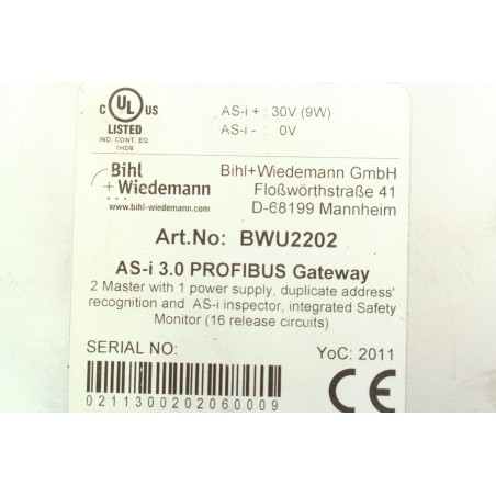 Bihl + Wiedemann BWU2202 AS-i 3.0 Profibus Gateway safety (B1009)