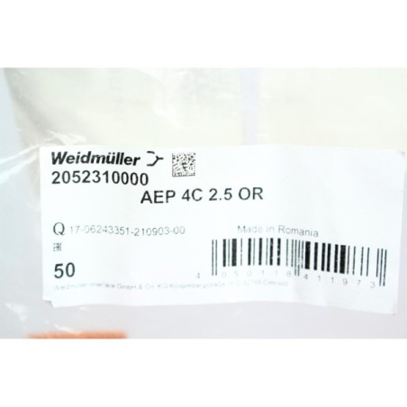 50Pcs Weidmüller AEP 4C 2.5 OR 2052310000 Bloc terminal (B1060)