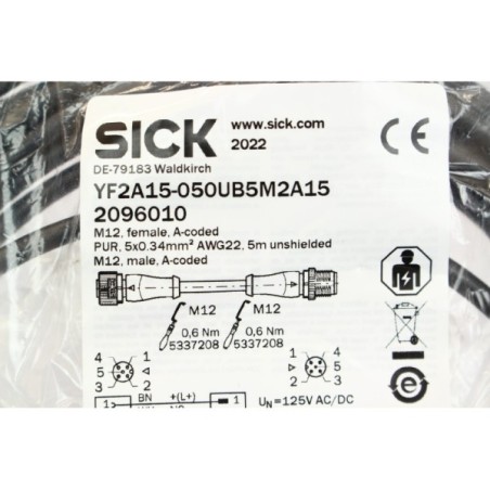 Sick 2096010 YF2A15-050UB5M2A15 Cable M12 5m (B1063)