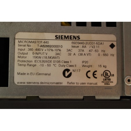 Siemens 6SE6440-2UD31-5DA1 Inverter + 6SE6400-0AP00-0AA1 panel (P34.3)