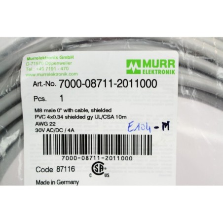 Murr Elektronik 7000-08711-2011000 Cable M8 mâle droit blindé 4 pins 10m (B533)
