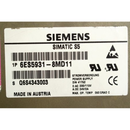 Siemens 6ES59318MD11 6ES5 931-8MD11 S5-100U PS 931 power supply (B1156)