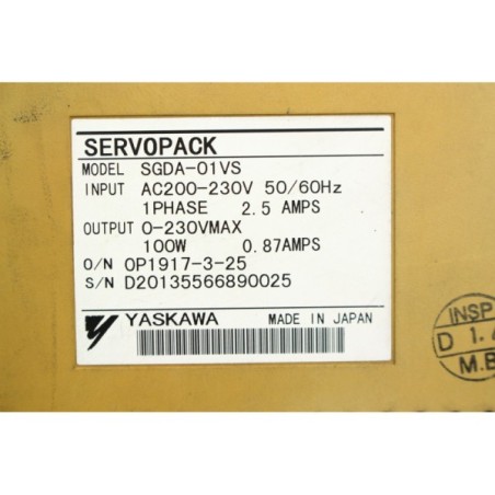 Yaskawa SP1917-3-25 SGDA-01VS Servopack AC200-230V 2.5AMPS (B1176)