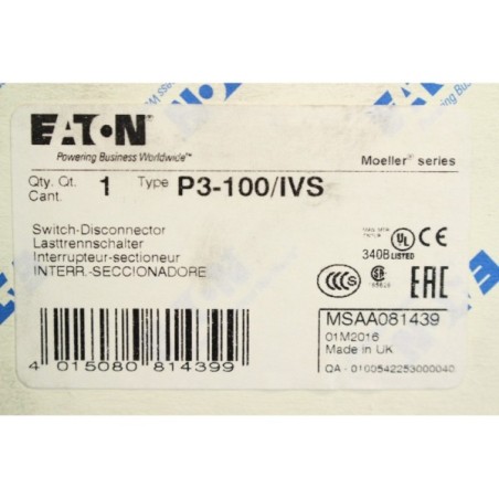EATON P3-100/IVS Switch-Disconnector Interrupteur (B1182)
