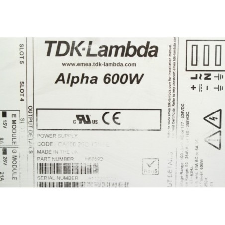 TDK-Lambda H60592 CA600 26C 15/15E Power supply Alpha 600W (B1192)