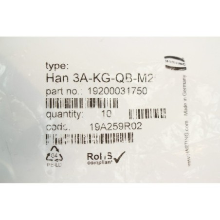 10Pcs Harting 19200031750 Han 3A-KG-QB-M20 (B1203)