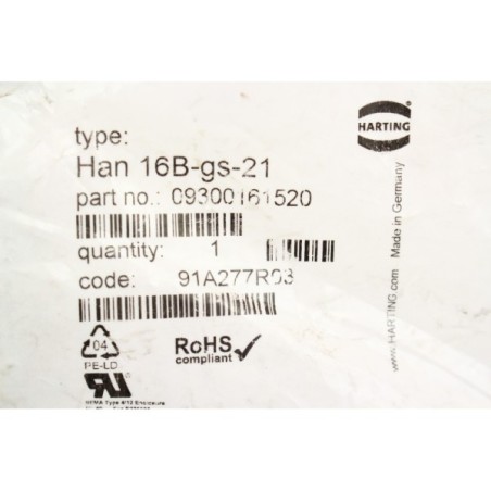 HARTING 09300161520 Han 16B-gs-21 Capot connecteur (B43)