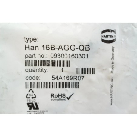 HARTING 09300160301 Han 16B-AGG-QB Embase connecteur prise (B44)