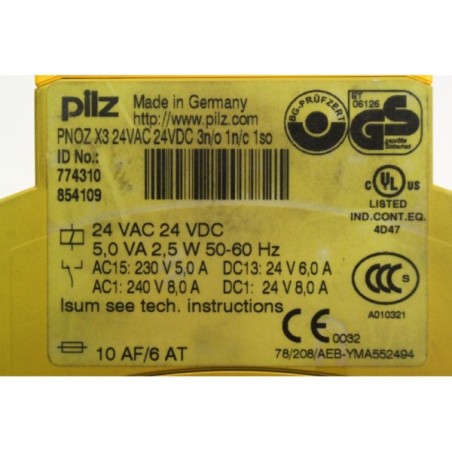 Pilz 774310 PNOZ X3 24VAC 24VDC 3n/o 1n/c 1so relais (B807)