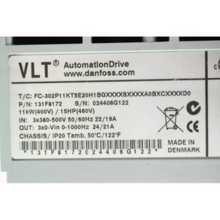 Danfoss 131F8172 FC-302P11KT5E20H1BGXXXXS 11kW 15HP Variateur READ DESC (P58.2)