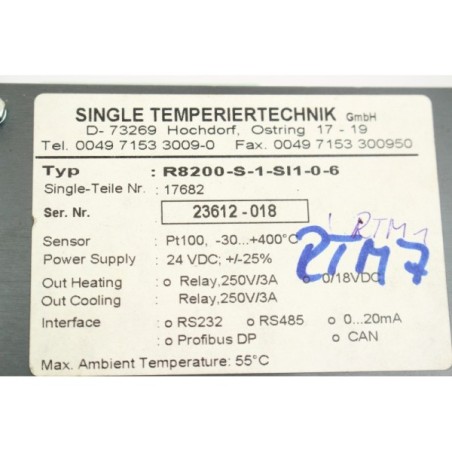 Single Temperiertechnik R8200-S-1-SI1-0-6 Temperature Controller READ DESC (B122.4)