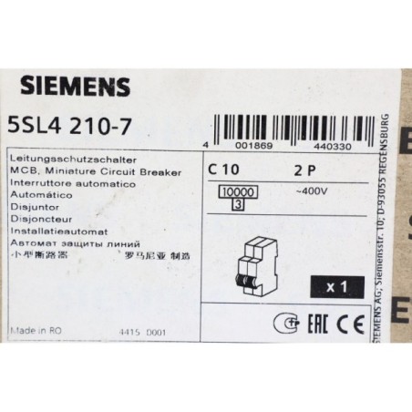 Siemens 5SL4 210-7 Disjoncteur 5SL4210-7 C10 2P (B1240)