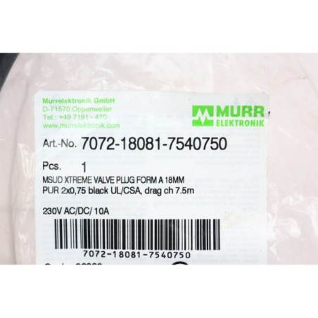 Murr Elektronik 7072-18081-7540750 MSUD XTREME VALVE PLUG FORM 7.5m (B1134)