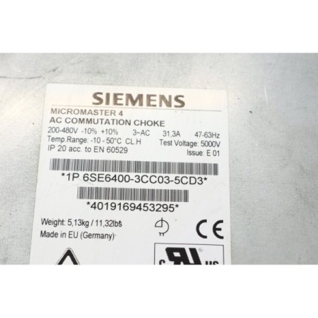 Siemens 6SE64003CC035CD3 6SE6400-3CC03-5CD3 Micromaster 4 AC Commutati (P128.24)