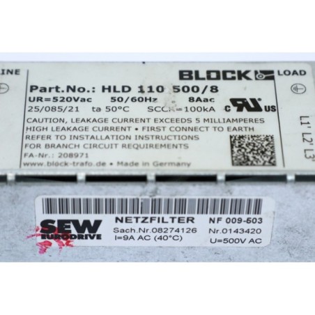 BLOCK HLD 110-500/8 Filter SEW-Eurodrive 08274126 NETZFILTER (B359)