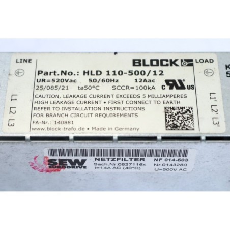 BLOCK HLD 110-500/12 Filter SEW-Eurodrive 0827116x NETZFILTER (B348)