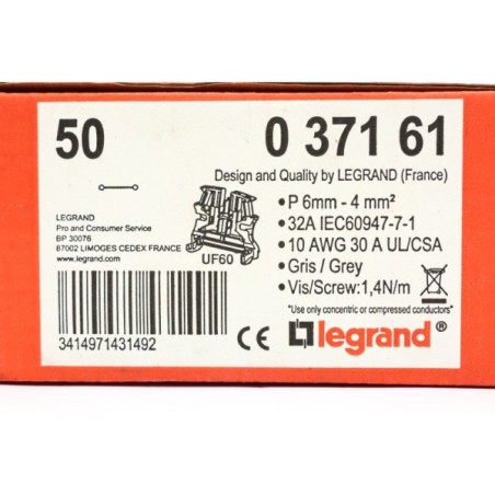 50Pcs Legrand 0 371 61 Terminal bloc 6mm gris (B42)