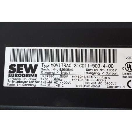 SEW 826080X Variateur MOVITRAC 31C011-503-4-00 READ DESC (P132.3)