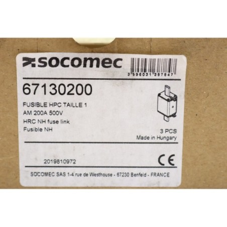 3Pcs Socomec 67130200 FUSIBLE HPC Taille 1 AM 200A 500V (B957)